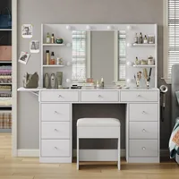 Makeup Vanity with Mirror and 10 LED Lights,9 Drawers Makeup Table with 4 Shelves,Fold-up Panel,Vanity Set 3 Lighting Modes 1