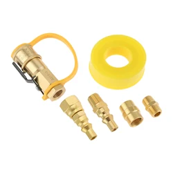 RV BBQ Propane Quick Connect Fittings Adapter Kit,Brass Shutoff Valve Full Flow Plug & 3/8