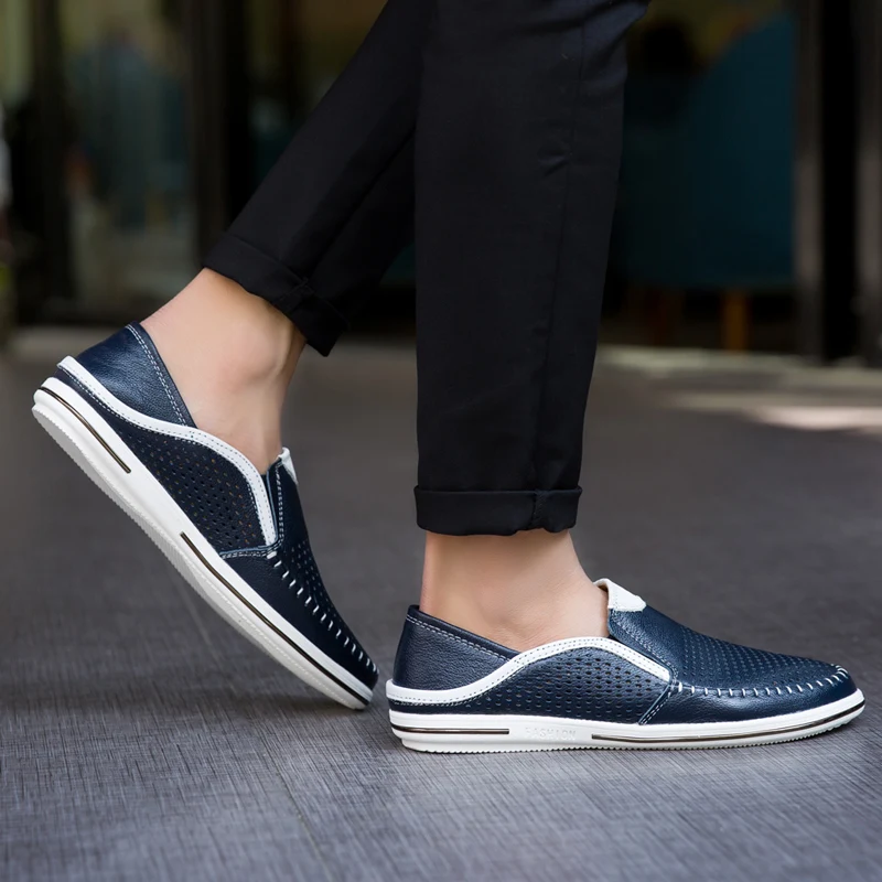 Summer Men Casual Leather Flat Designer New Fashion Hollow Out Breathable Boat Shoes Italian Brand Outdoor Driving_vogvips.com