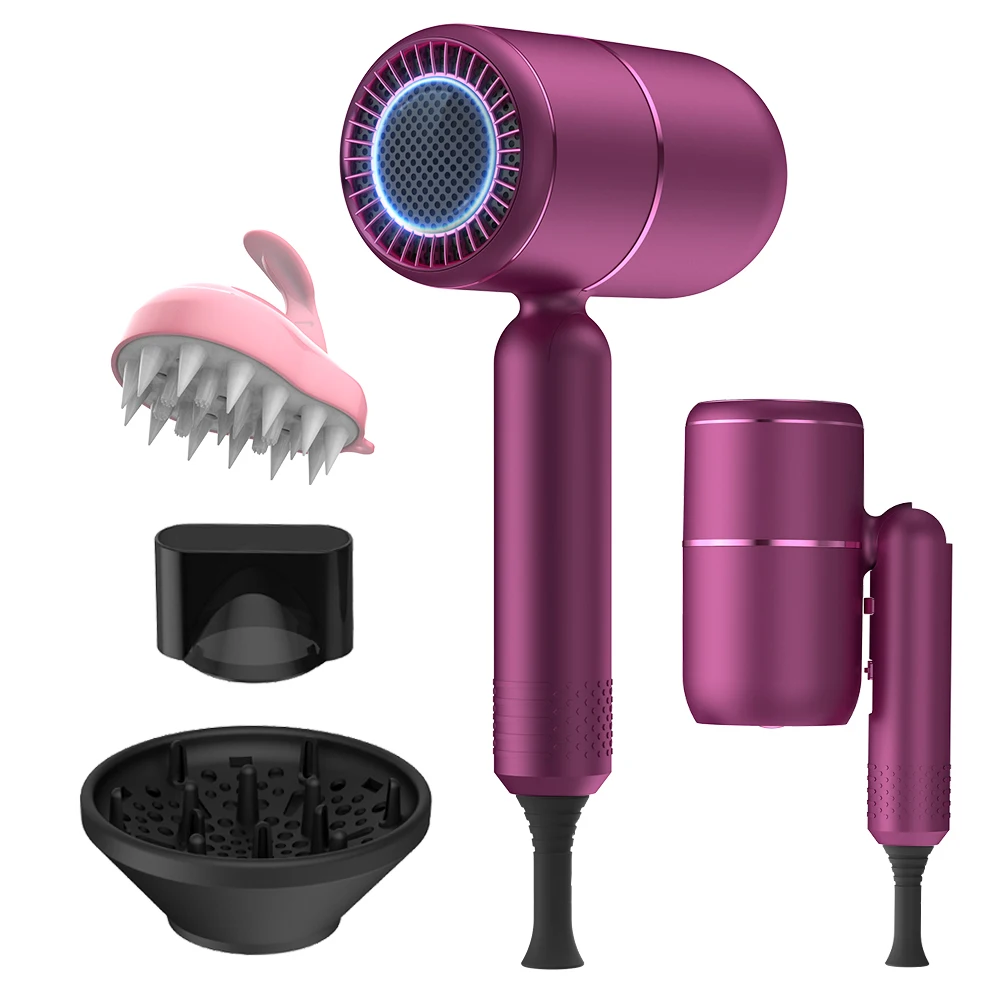 Hair Dryer with Diffuser Ionic Blow Dryer Professional Portable Hair Dryers Accessories for Women Curly Purple Home Appliance