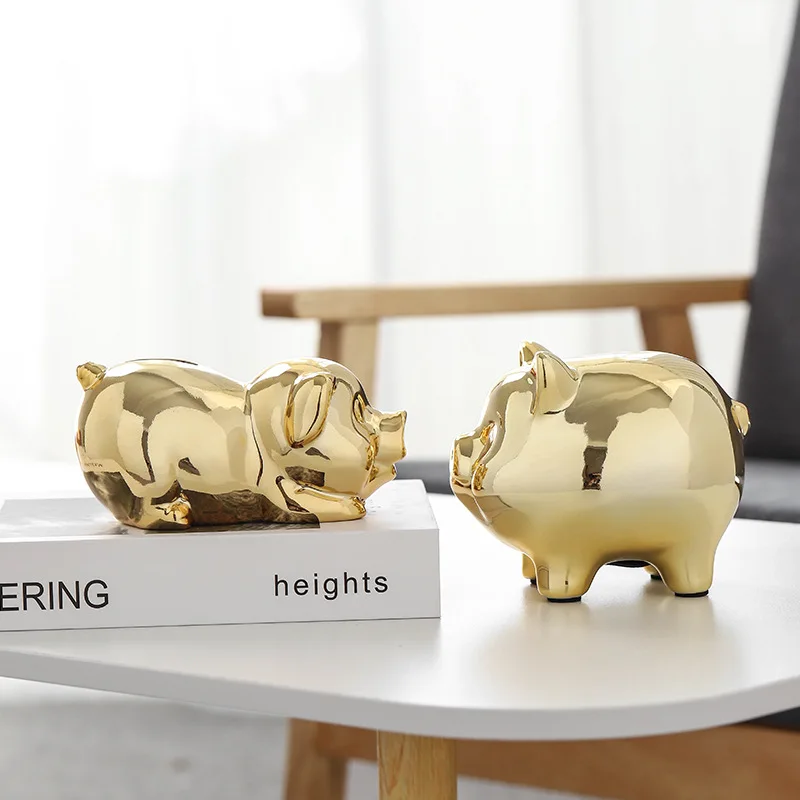 Nordic Style Ceramic Piggy Bank Ornaments. Golden Piggy Bank, Piggy Bank Ceramic Creative Gift Table Decorations Living Room 4