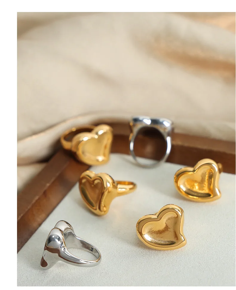 Edelstahlring für Damen, modischer Herzring, vergoldeter Schmuck für Mädchen, Paar-Accessoires, Partygeschenk, Großhandel – Detail 18