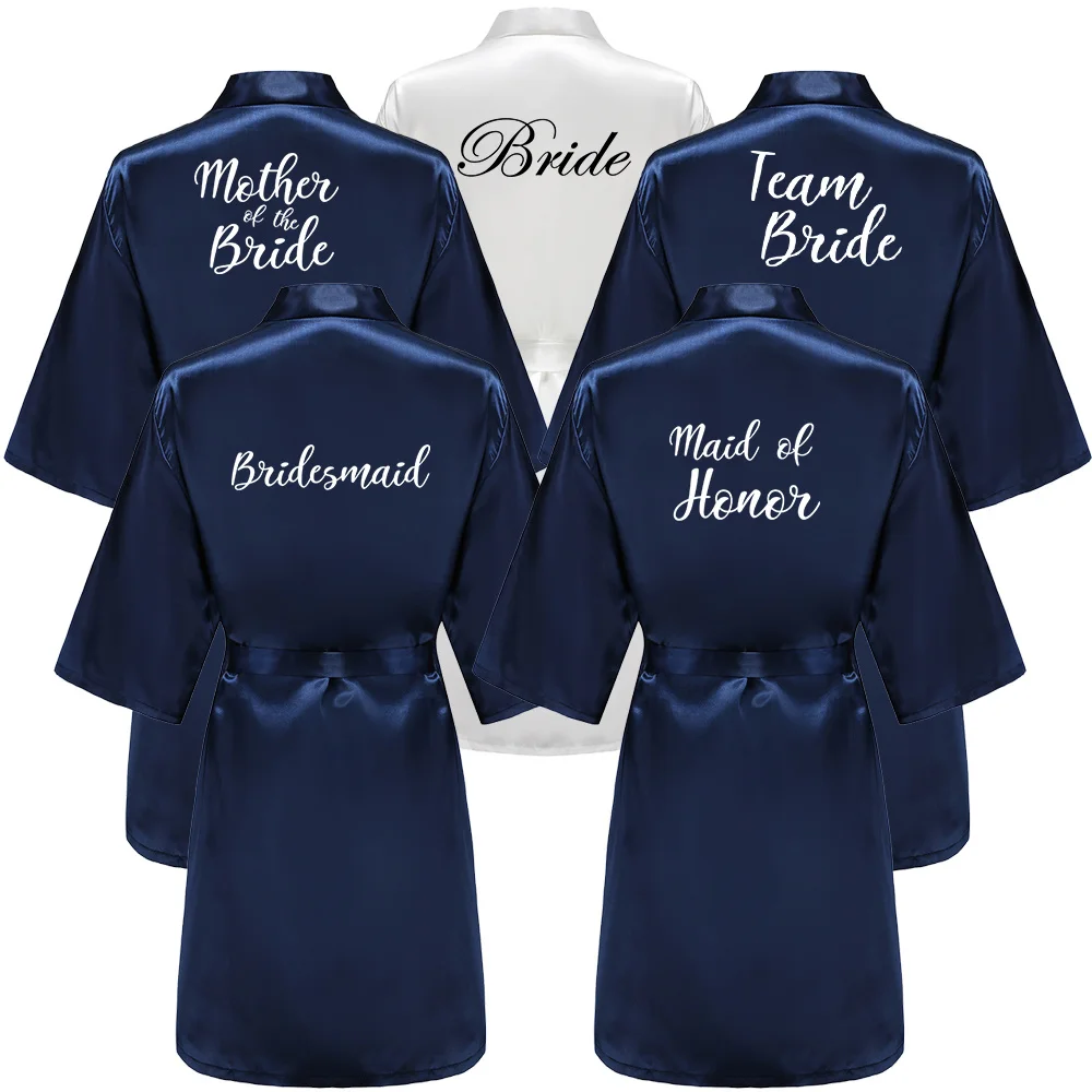 

Satin Silk Robes Plus Size Wedding Bathrobe Bride Bridesmaid Mother Maid of Honor Gown Women Clothing Sleepwear Navy Blue