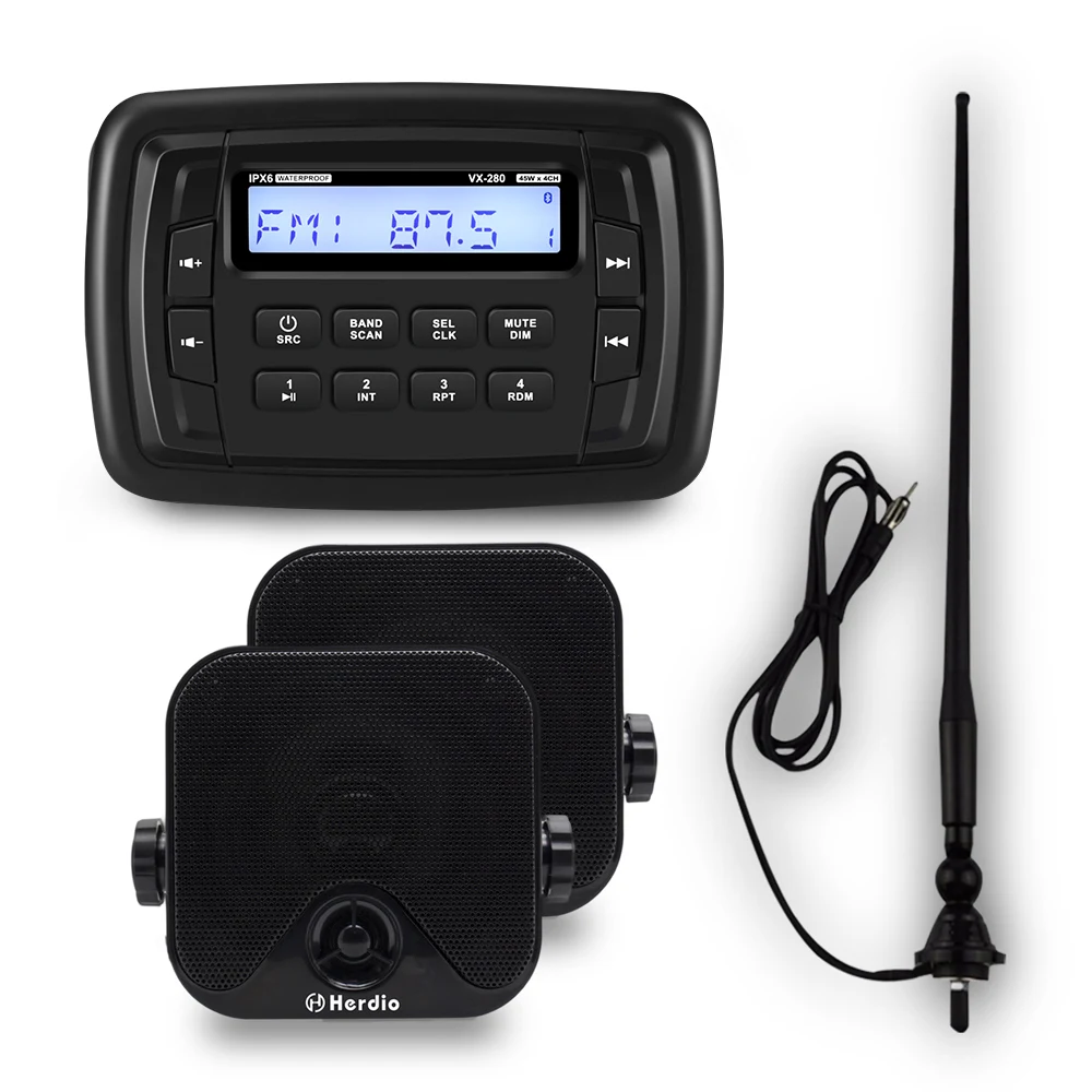 

Herdio Marine Stereo Bluetooth Radio Sound System FM AM Auto Receiver Car MP3 Player + 4" Waterproof Speakers+Antenna