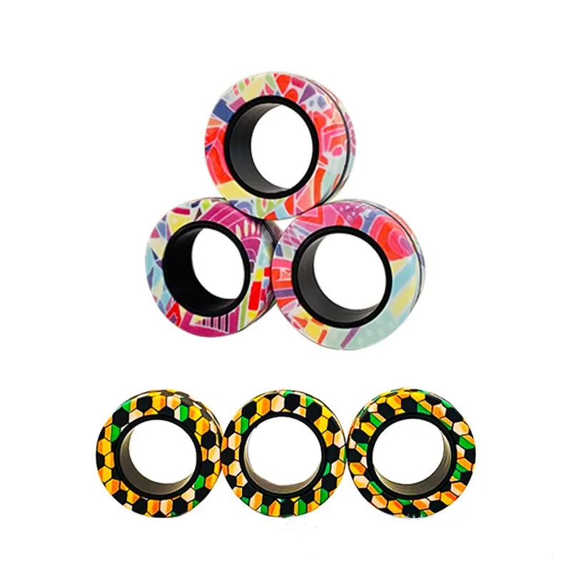 3pcs Magnetic Rings Spinner Fidget Toy Set Finger Magnets Rings for Anxiety Relief Therapy Fidget Pack Gift for Adults Teens Kid 5