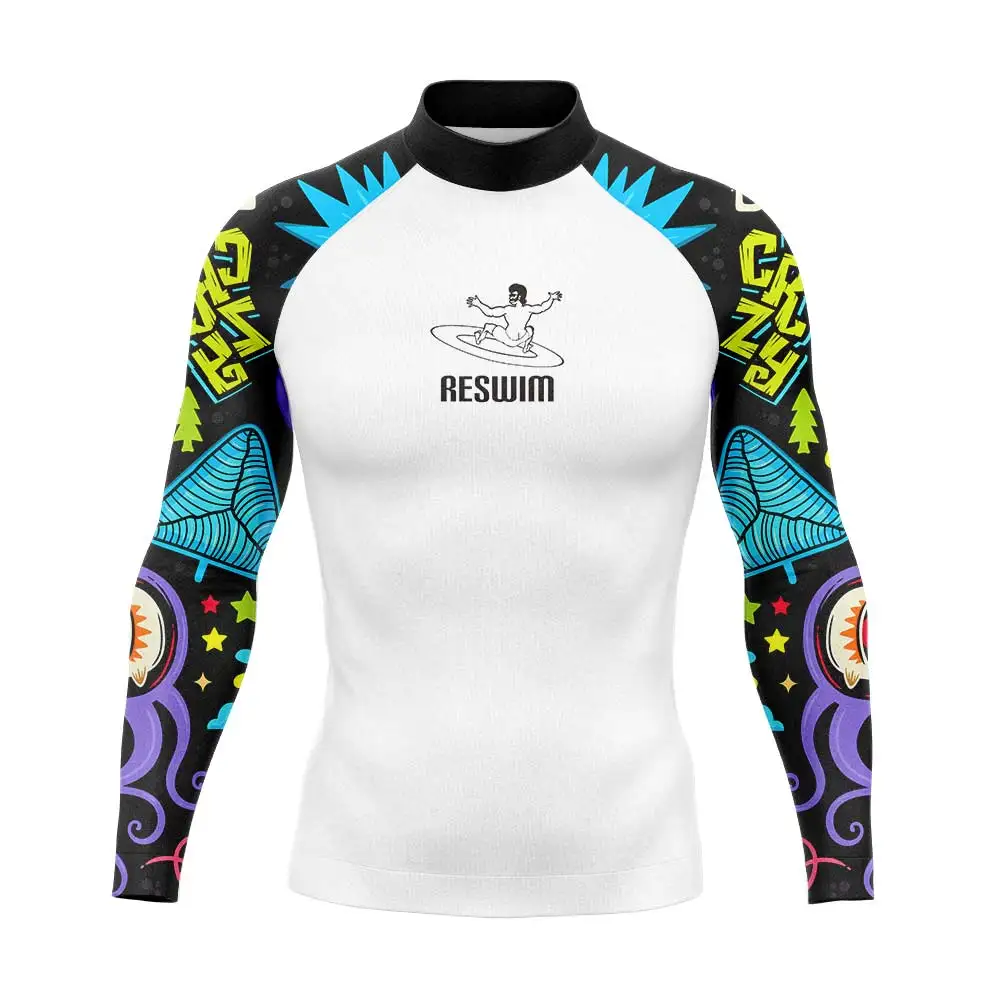 Mens Swimwear Long Sleeve Rashguard Sun UV Protection Surf T-Shirt Surfing Skinsuit Diving Swimming Tight Rash Guard Gym Clothes