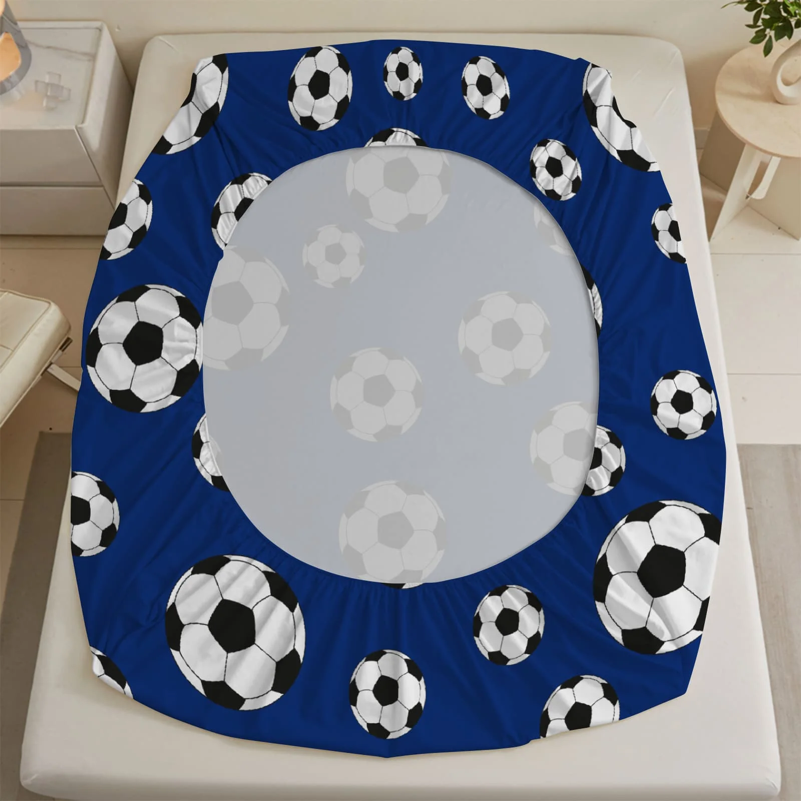 1-Pc Soccer Ball Print Design Bed Sheet -100% Polyester, Digital Print, Breathable All-Season Fitted Sheet and Pillowcase Set 4