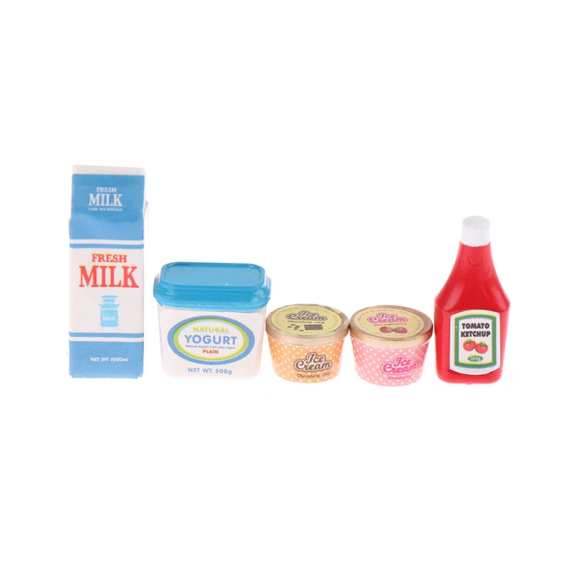 

5Pcs/Lot 1:12 Dollhouse Miniature Tomato Sauce Iced Yogurt Dollhouse Kitchen Food Mini Toy