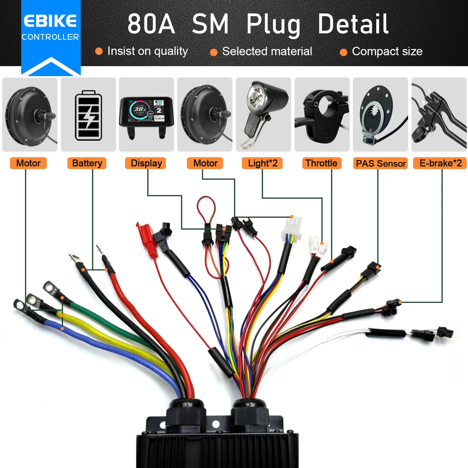 Ebike 사인파 디스플레이 컨트롤러 35A40A45A60A80A100A 학습 기능이 있는 3모드 컨트롤러 UKC1 SW900 LCD 컬러 디스플레이