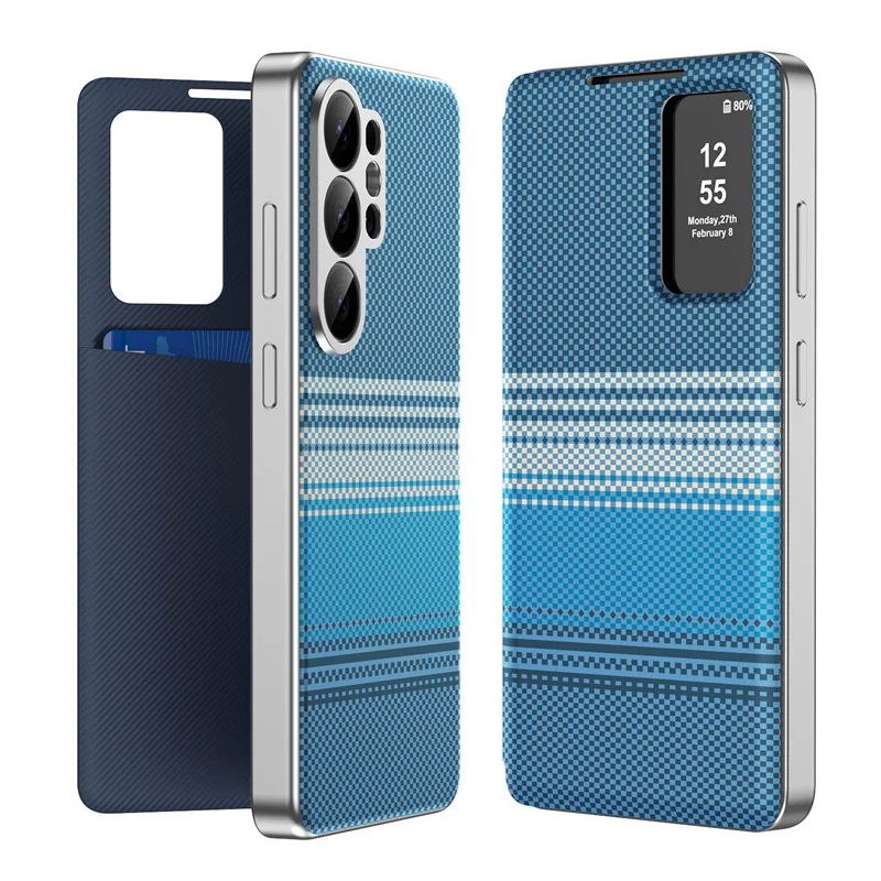 Luxury Smart Display Window Carbon Fiber Pattern Protective Case