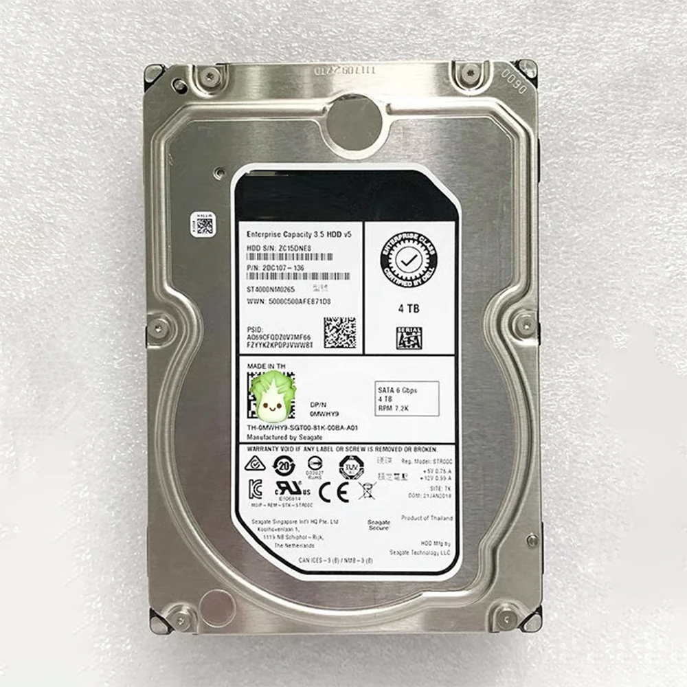 DELL용 HDD 서버 하드 드라이브, 4T SATA 7.2K, 3.5 인치, ST4000NM0265, 0MWHY9, R740, R640