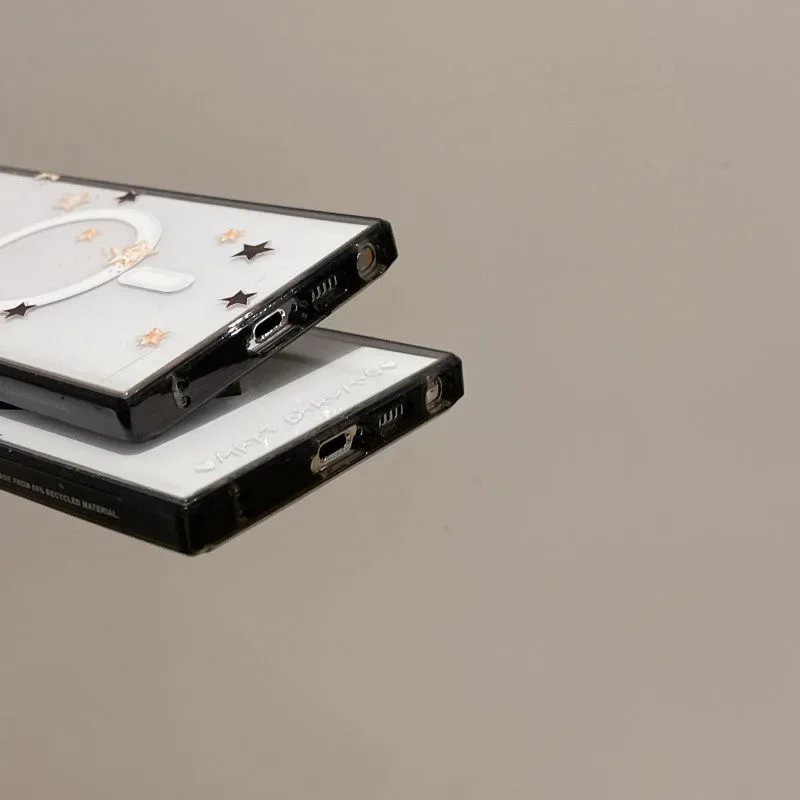 Black Heart Star MagSafe Acrylic Black Border Case for Samsung Galaxy S22 Ultra S23 Ultra S24 Ultra Cover Protective Shell