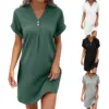 Dresses For Women 2024 Casual V Neck Solid Colour Pullover Comfortable Casual Button Down Dress Fashion Summer Dresses 2024 1