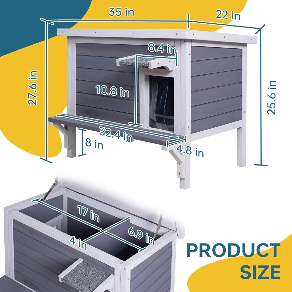 Insulated Cat House Outdoor Weatherproof Feral Cat Shelter for Winter Large Wooden Enclosure with Escape Door