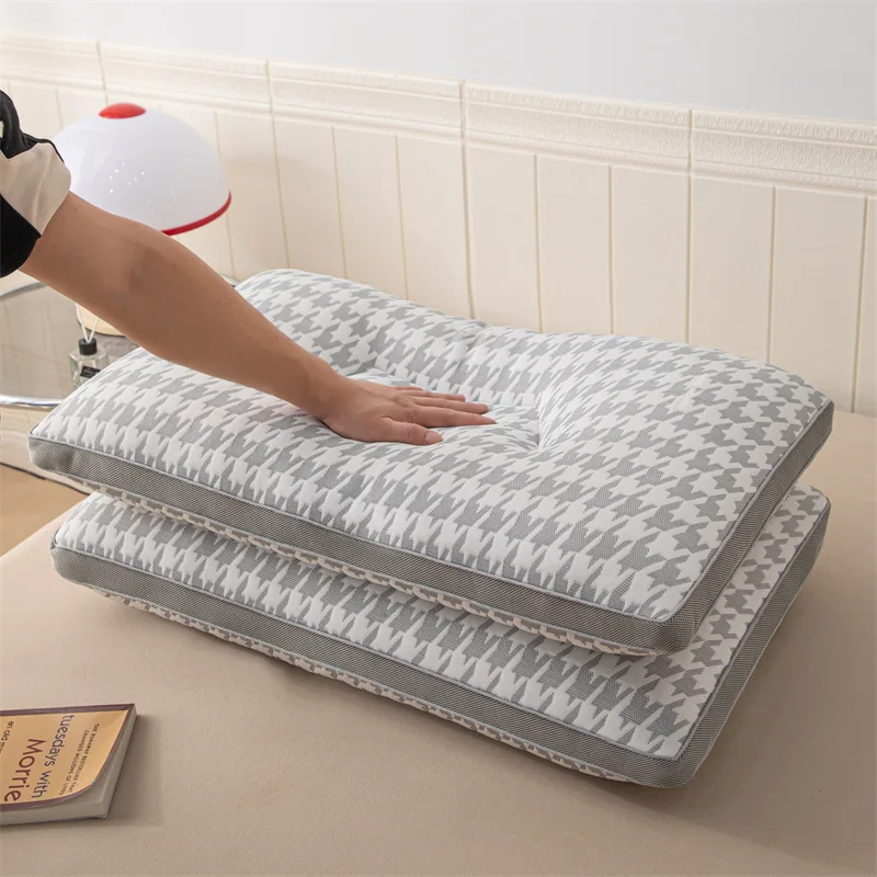 Polyester Rectangular Neck Pillow A Medium Pillow High Pillow Low Sleep Cervical Pillow Bed Sleep Pillow for Home and Hotel 3