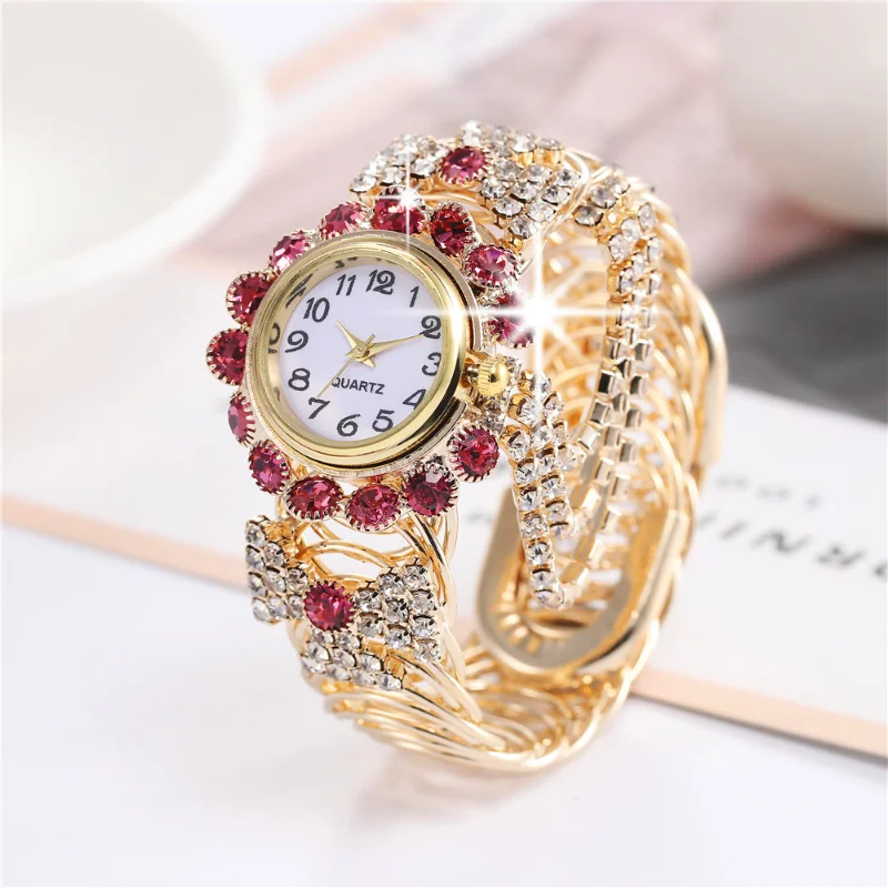 

New Fashion Women Watches Diamond-Embedded Elegant Quartz Watch Stylish Opening Luxury Creative Alloy Bracelet Watch