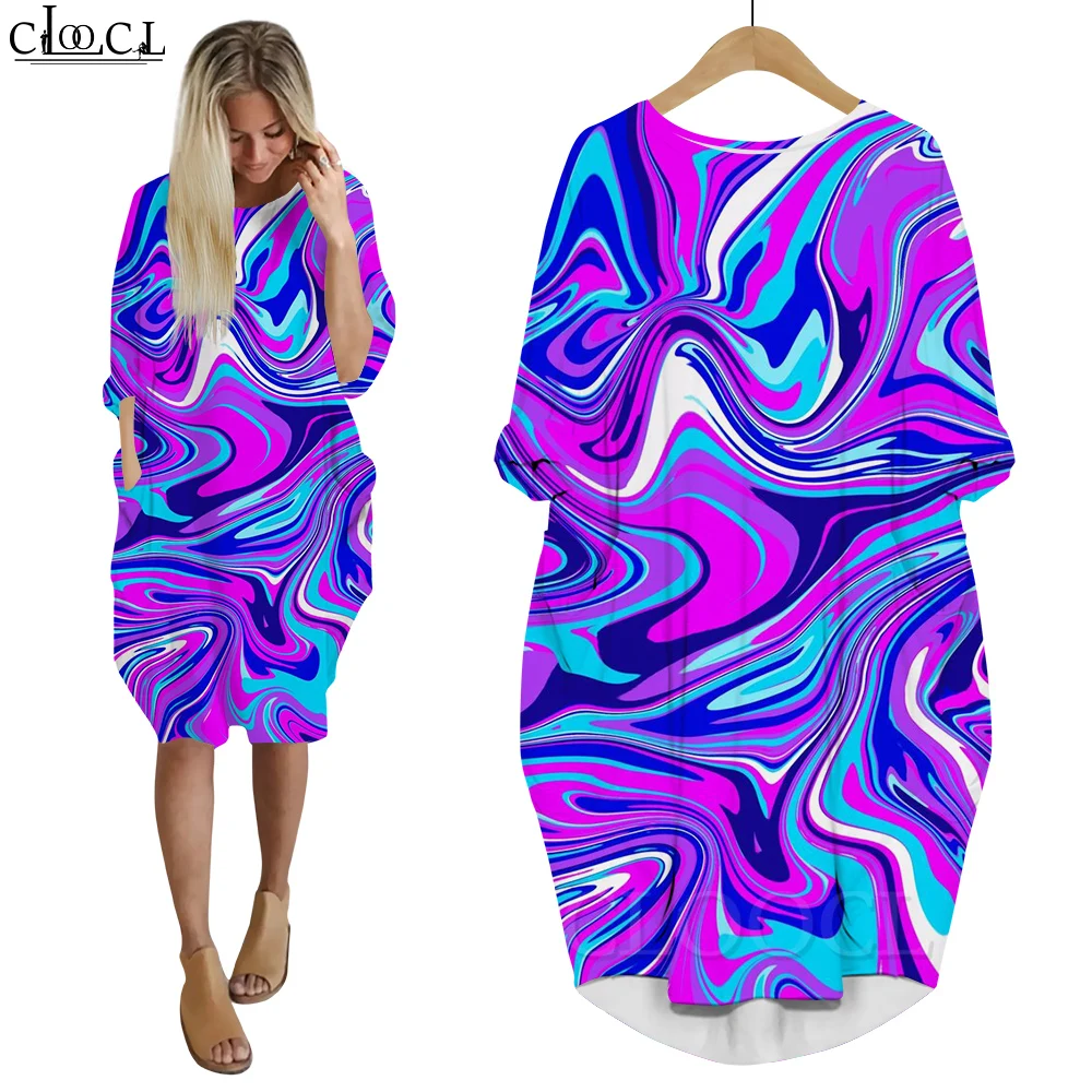 

Новые модные платья CLOOCL, женское свободное платье, юбка с длинным рукавом и круглым вырезом, платья с абстрактным принтом и художественным принтом 2023