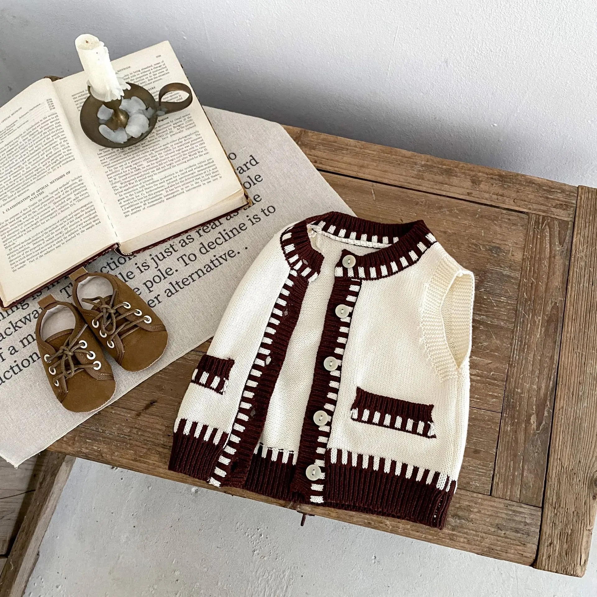 Description Picture 6 of itemChildren's Vest 2025 Spring Infant Boys And Girls Contrast Knitted Vest Cardigan Cotton Knitted Sweater