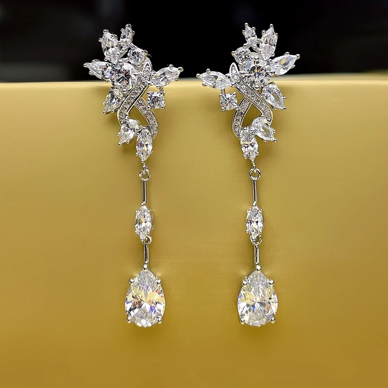 

New S925 silver yellow diamond pink diamond earrings micro inlaid full diamond zircon smart female earrings wholesale