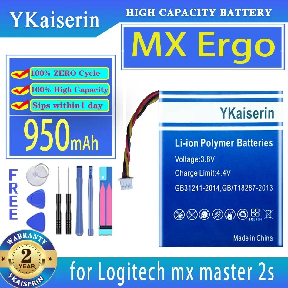 Ykaiserin 950Mah Batteria Di Ricambio Mx Ergo (533-000120) Per Logitech Mx Master 2S Mx Anywhere 2 2S Anywe2 Anywhes2S