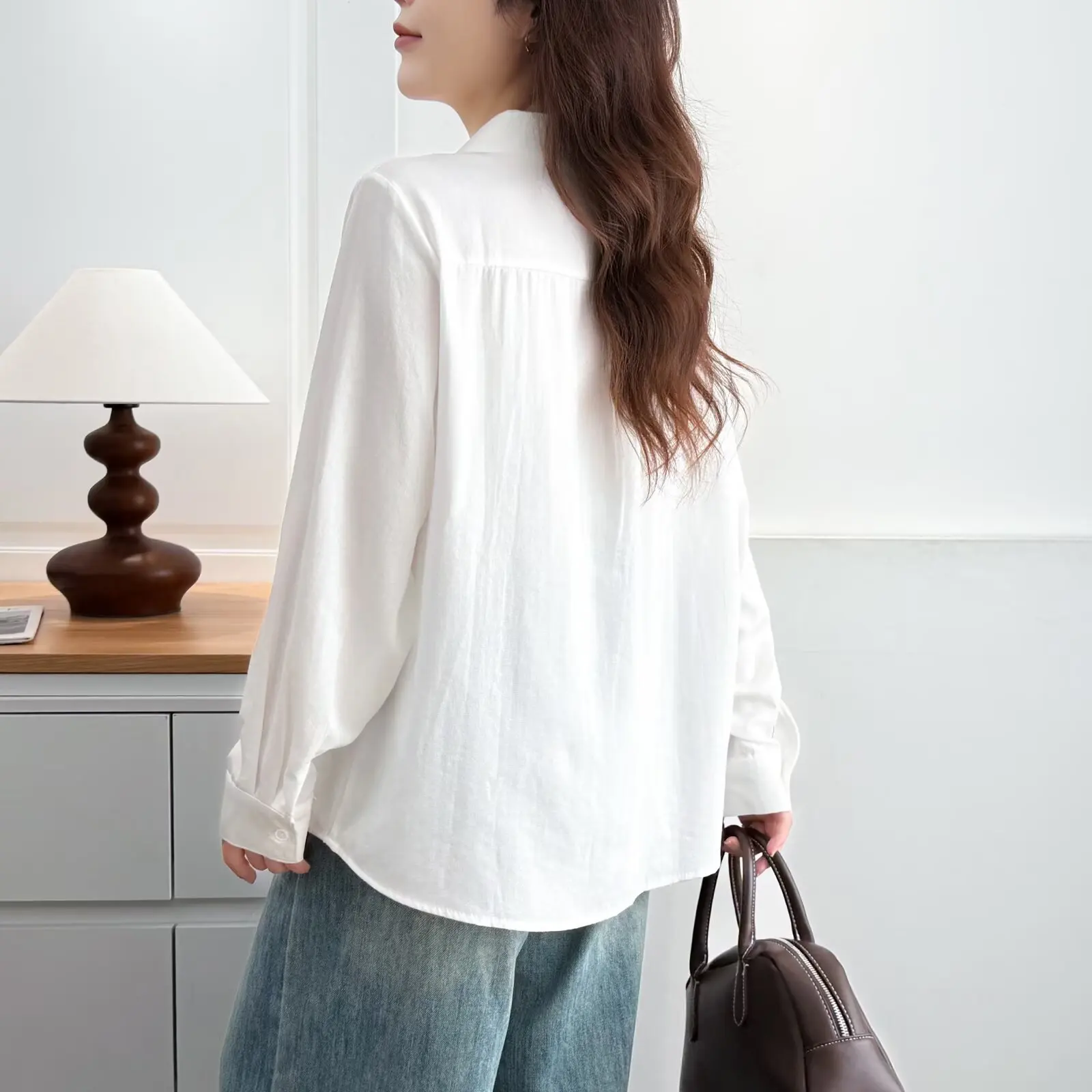 Fashion Plus Size Women's Blouses Elegant Embroidered Pocket Long Sleeve Shirt Stylish Autumn Lyocell Tops 626