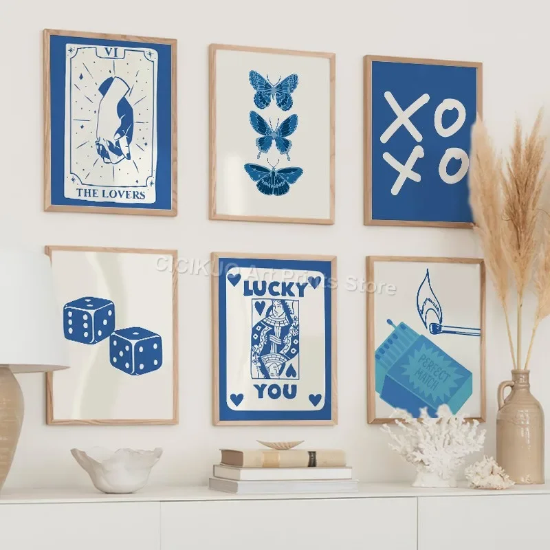 

Retro Trendy Aesthetic Lucky You Blue Funny Wall Art Canvas Painting Nordic Posters Prints Wall Pictures For Living Room Decor