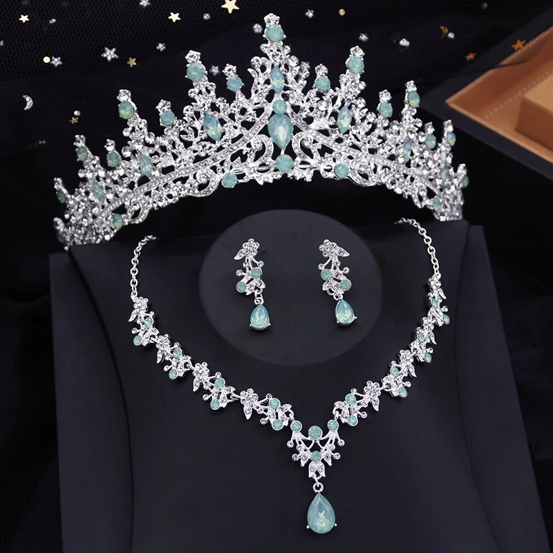 Bridal Jewelry Sets 3 Piece Bridal Crown Jewelry Sets for Women Princess Tiaras Set Necklace Earrings Wedding Bride Jewelry Costume Accessories