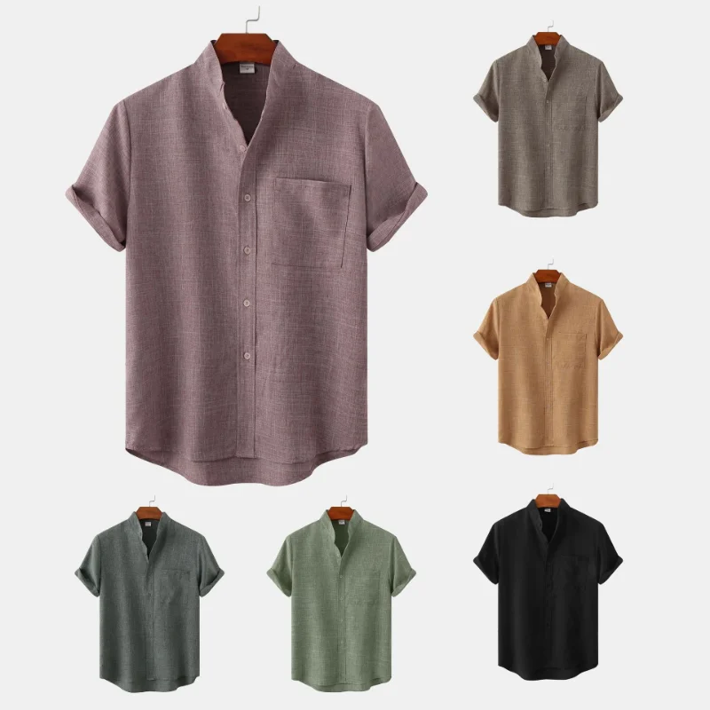 

Short-sleeved Solid Color Cotton Men's Shirt