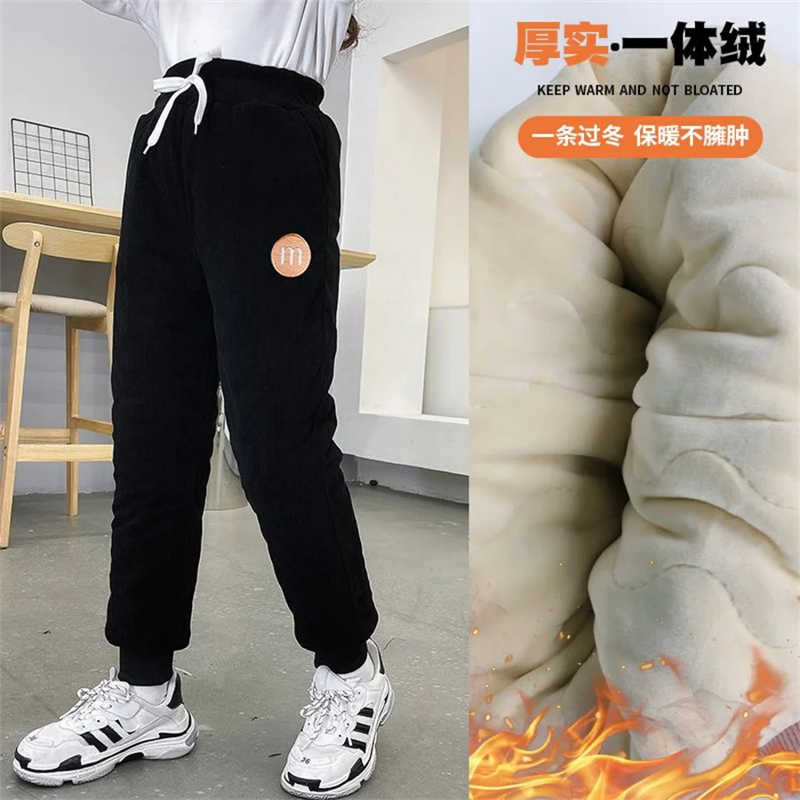 

Boys Winter Pants Sports Warm Trousers Berber Fleece Kids Thick Pants Children Long Trousers For 4-14 Years Kids Causal Pants