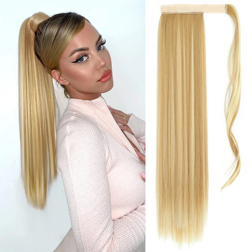 

Ponytail Extensions Long Straight Natural Synthetic Hair Heat Resistant 22Inch Clip In Wrap Around Pony Tail Hairpiece For Women