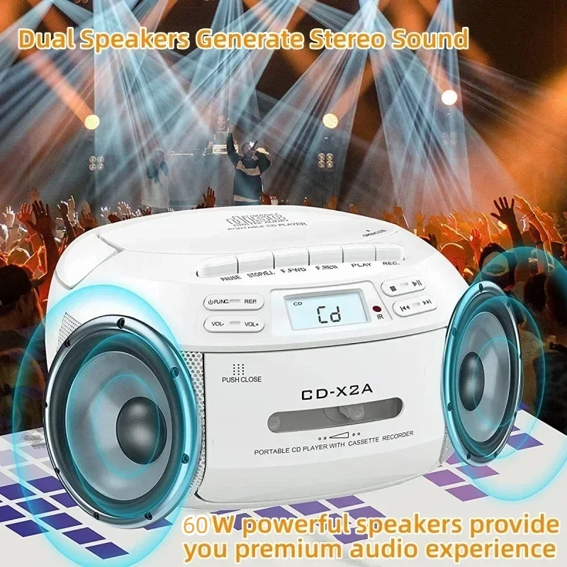 60W-Portable-Bluetooth-Speaker-CD-tape-player-Boombox-Cassette-Recorder ...