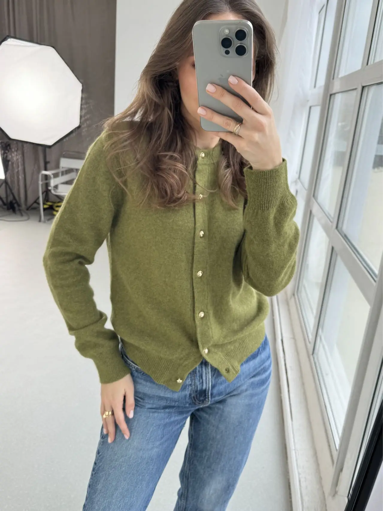 Autumn Women's Casual Wool Solid Color Round Neck Long Sleeve Loose Cardigan Sweater 3