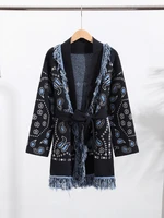 Cardigan tricoté à franges fleuries pour femmes, col en v, manches longues, boutons courts, manteau décontracté, vêtements d'extérieur chics, automne 2025 6