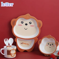 Vajilla de dibujos animados para bebé, platos de alimentación para niños, juego de vajilla de fibra de bambú con tazón, tenedor, taza, cuchara, 5 piezas
