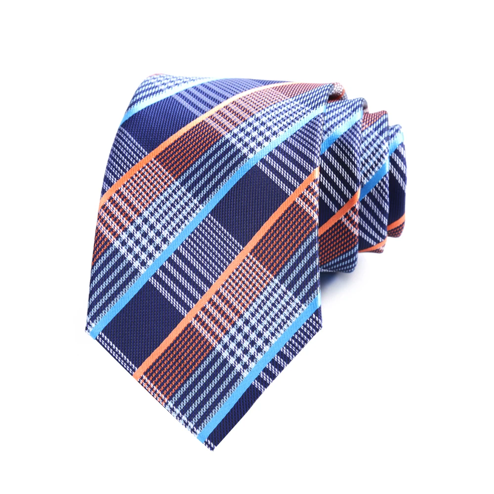 

Classic 8CM Mens Necktie Plaids Patterns Orange W/ Blues Ties For Man Shirt Jacquard Cravat Business Party Accessories