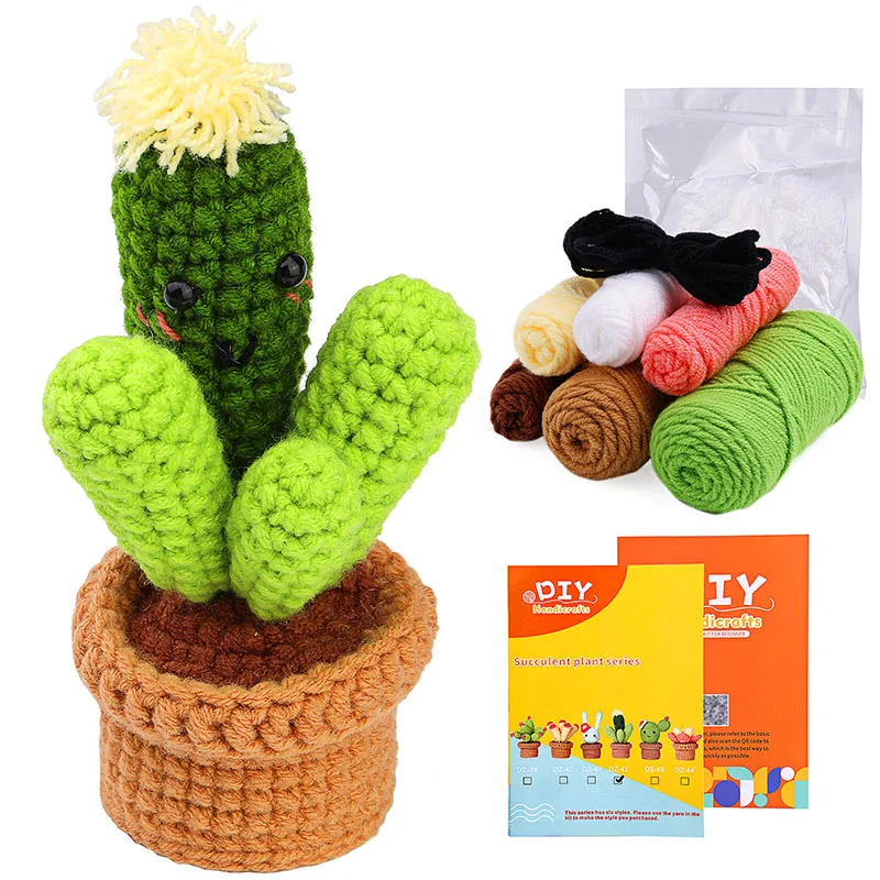 1 Set Complete Crochet Kit Desktop Decoration Potted Plant DIY with Video Tutorials for Beginners Adults crochet kit