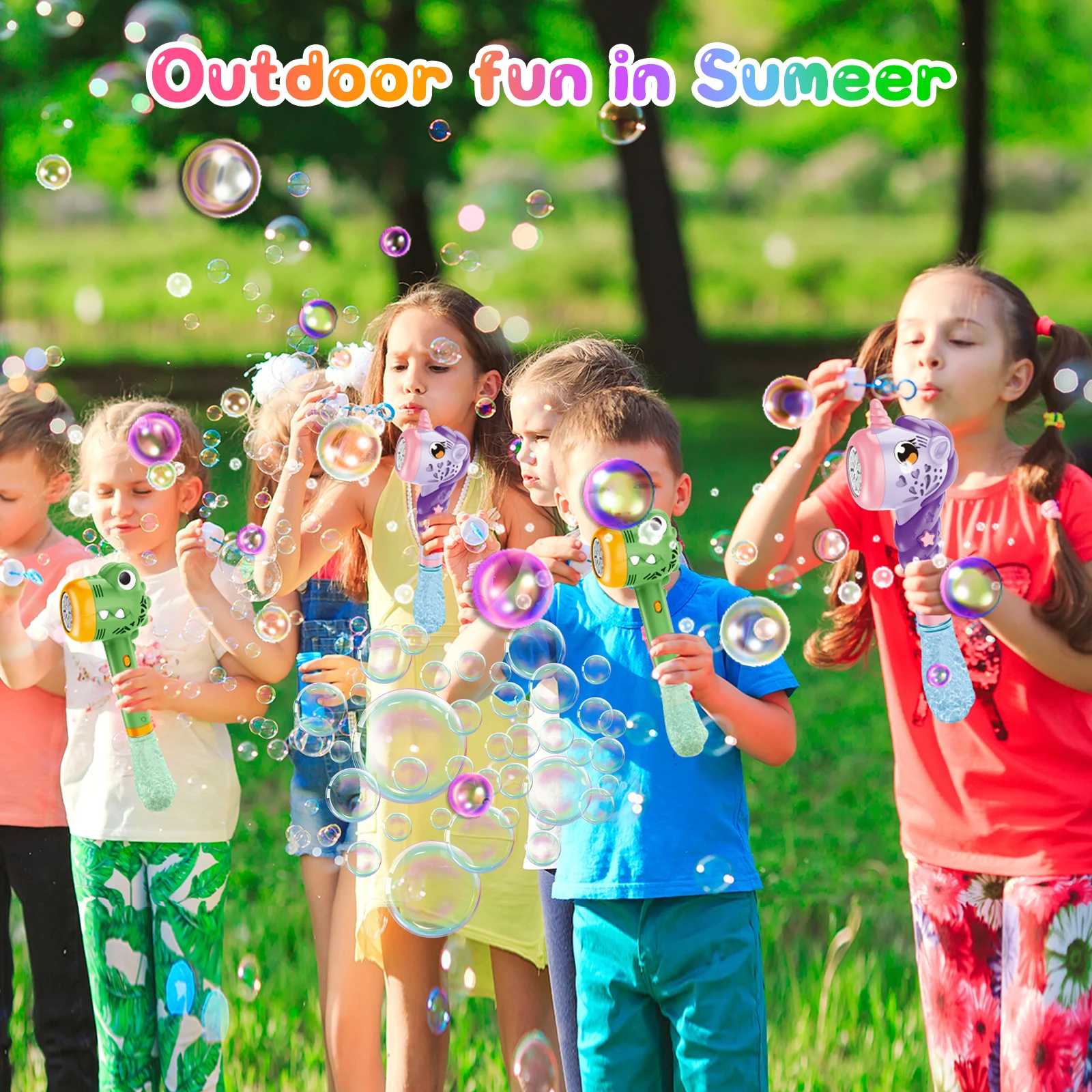 VATOS Auto Bubble Wands Maker Gun X2 with Light & Music for Girls Boys Fantasty Bubble Maker Machine Bubble Refill Party Gift 5