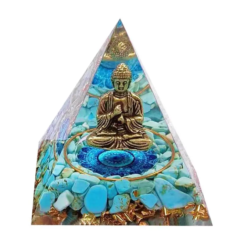 

Orgonite Pyramid Crystal Prism Buddha Sitting Statue Healing Crystal Zen Buddha Meditation Statue Home Decoration Ornament