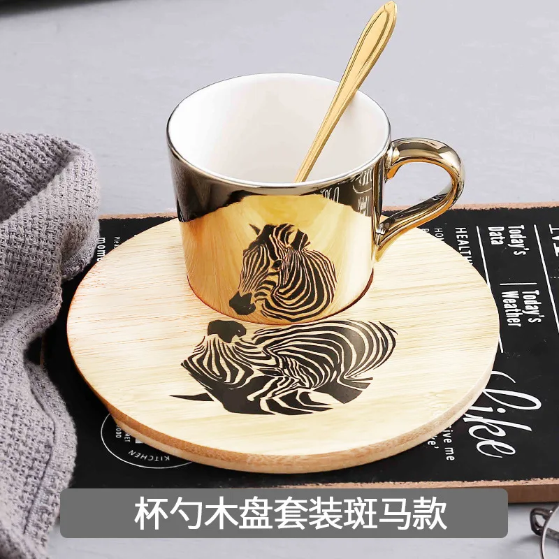 

mirror reflection coffee cup with plate logo custom European coffee cup plate afternoon tea cup set
