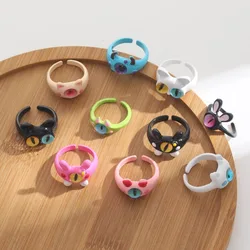 INS Style Cute Little Black Cute and Fun Opening Ring Funny Fashion Small Student Versatile Couple Food Ring