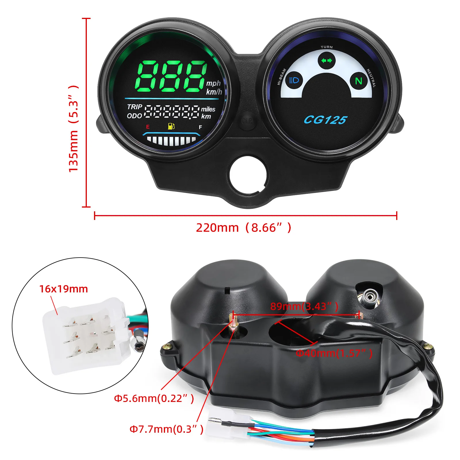 For Honda CG125 Year 2000 To 2008 Fan125 Titan125 Motorcycle LED Digital Dashboard Tachometer Gauge Odometer Digital Panel