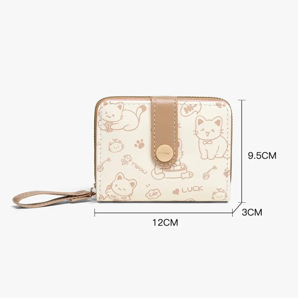 New Cute Cat Short Wallet Large Capacity PU Leather ID Card Holder Lightweight Money Bag