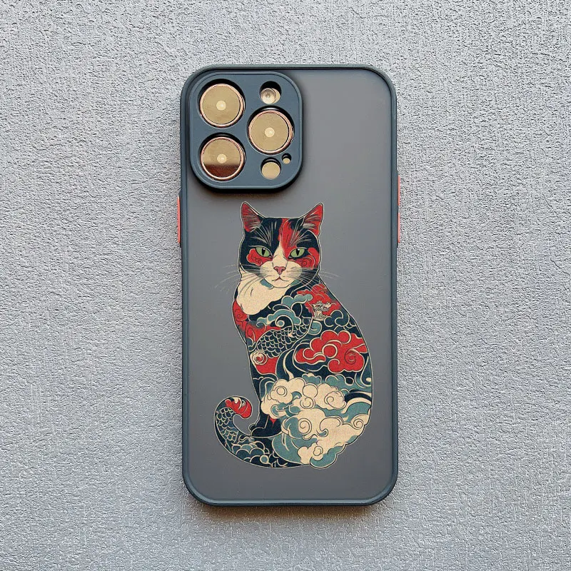 Japanischer Stil Buntes Katzen-Design Handyhülle für iPhone 17 16 15 14 Pro Max Plus 11 12 13 Mini Pro Max XR X XS Rückseiten-Cover – Detail 6