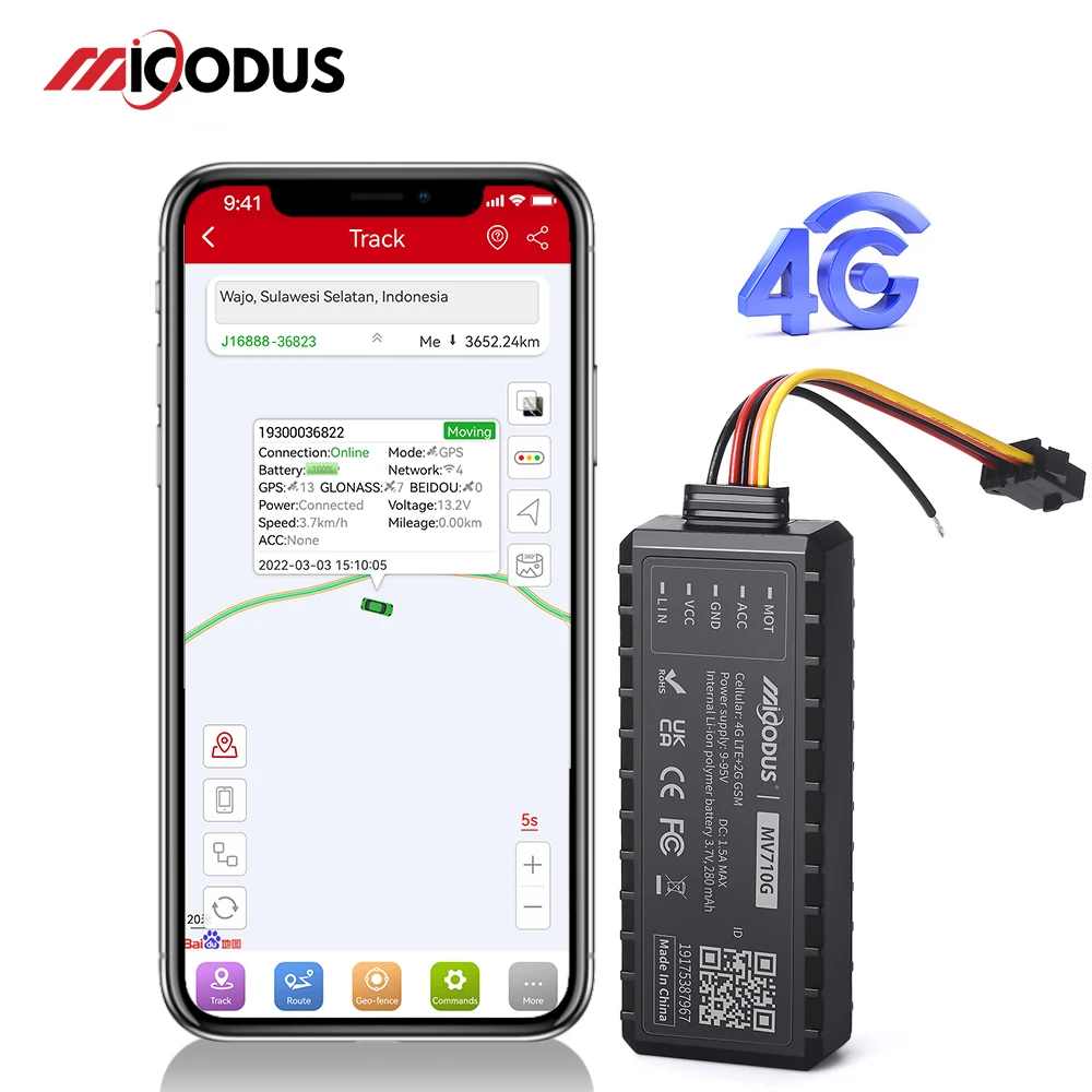 4G Car Tracker Door Open Alarm Mini Motorcycle Tracking Device Remote Fuel Cut Off Anti Theft Vehicle Locator MiCODUS MV710G