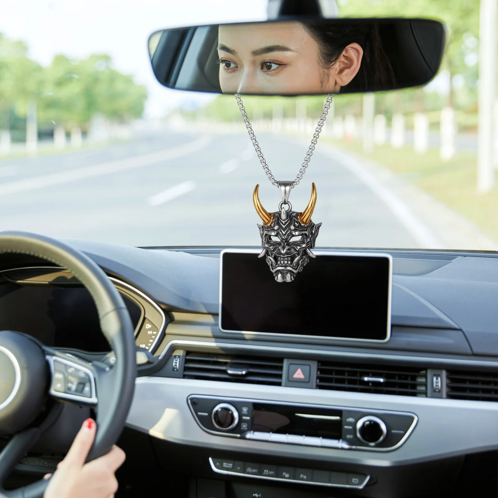 Bull Head Shape Pendant Car Rear View Mirror Charm Hanging