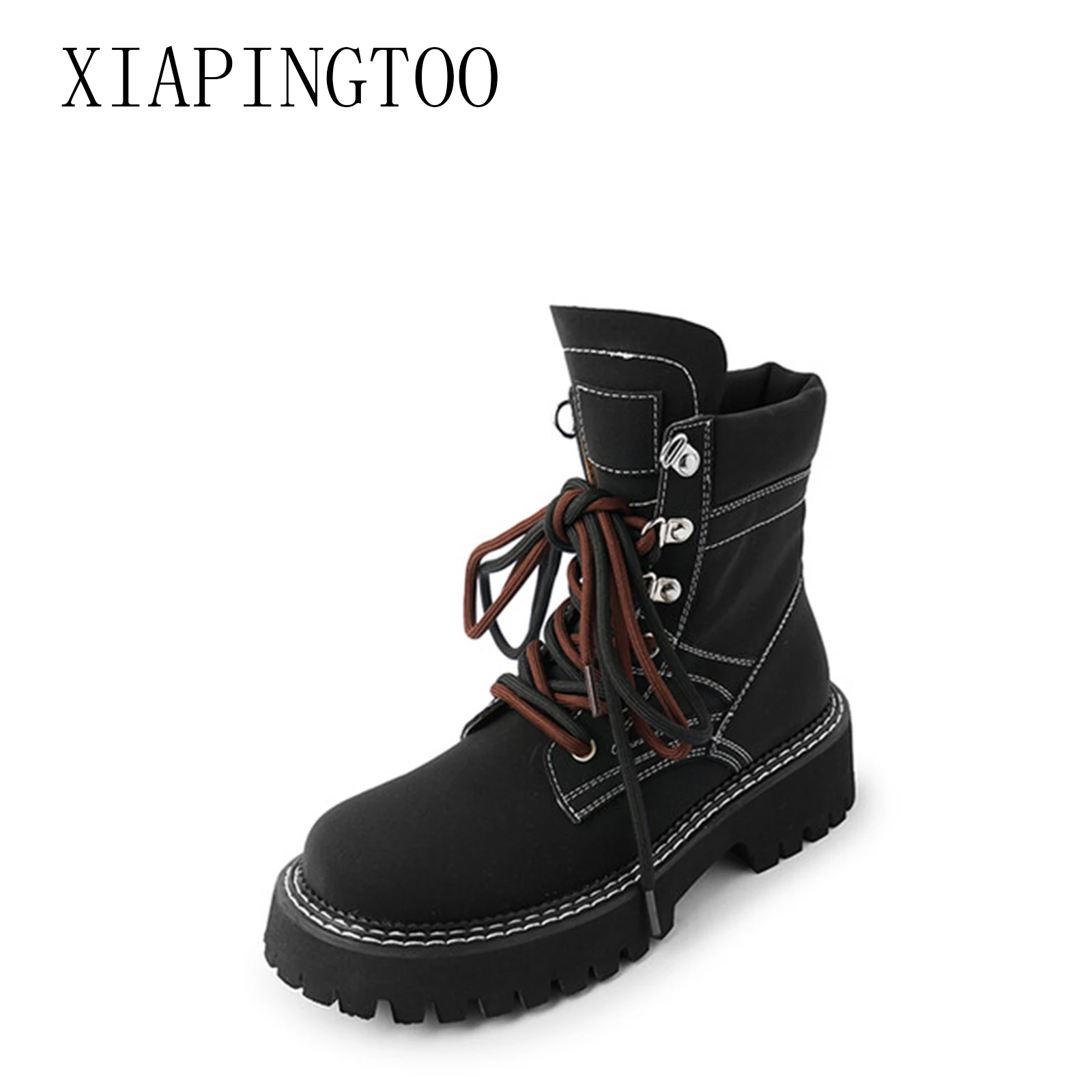 

Shoes Women Boots For Lady Genuine Cow Leather Ankle Low Heels Handmade Retro Style Solid Black Winter Lace-up Riding Flat with