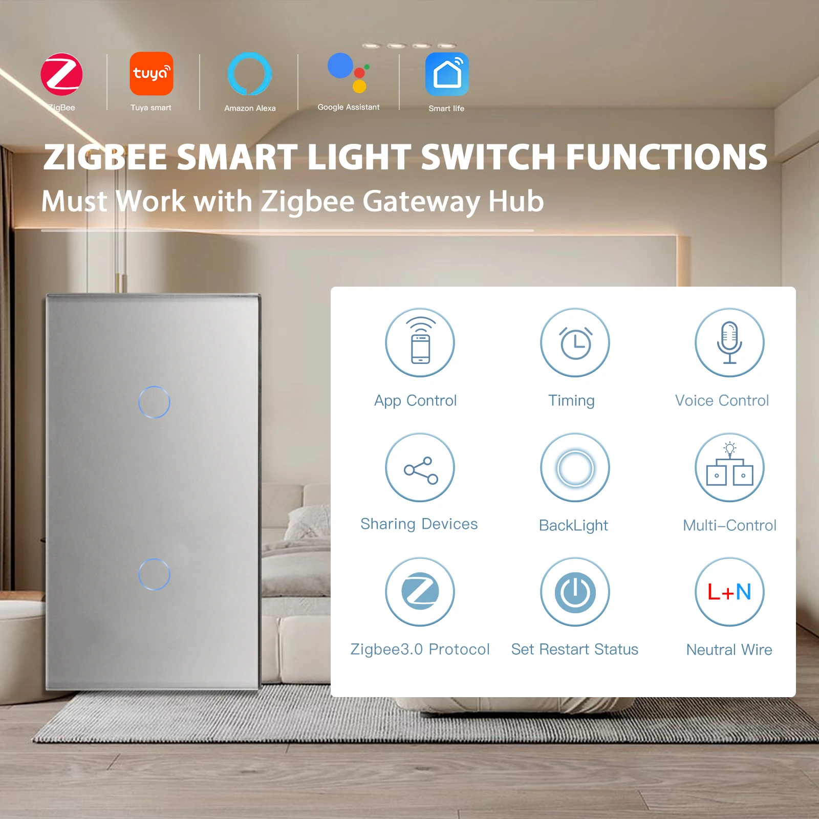 interruptor de luz bseed zigbee touch duplo 01
