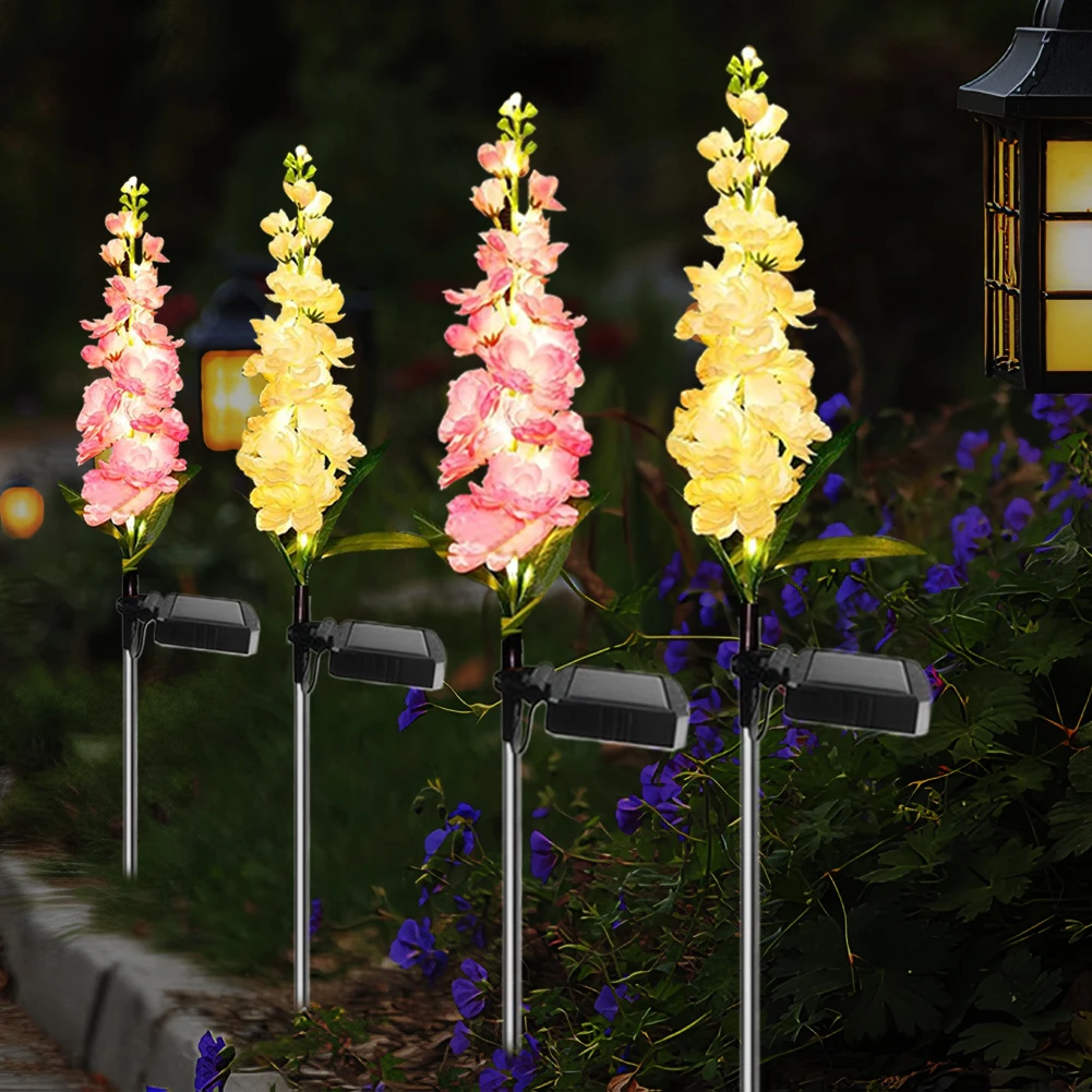 태양열 야외 조명, IP65 방수 태양열 Delphinium LED 조명, 두 가지 조명 모드, 마당 장식 및 어머니 선물, 2 개, 4 개