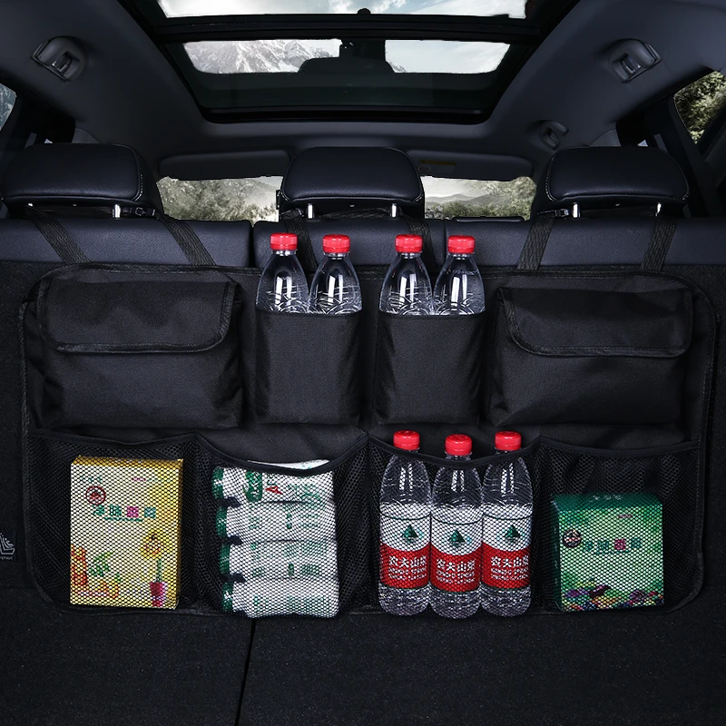 Car Trunk Organizer Adjustable Backseat Storage Bag Net High Capacity Multi-use Oxford