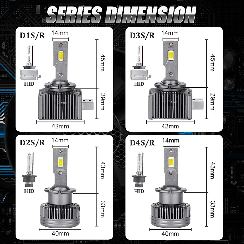 Bullvision D1S D3S LED 헤드라이트, HID D2S D4S D5S D8 터보 LED, 양면 CSP 칩, 6500K 플러그 앤 플레이, 자동차 램프, 제논 HID, 30000LM, 35W